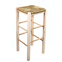 Los mejores  - Okaffarefatto Maddaloni - Silla Taburete de madera montada lista para barnizar - Altura 70 cm - Asiento de paja cuadrado